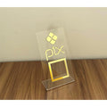 Placa Pix Pagamento QRCode De Mesa Balcão c/ Base - Acrílico 0 shopee Cristal c/ Dourado 