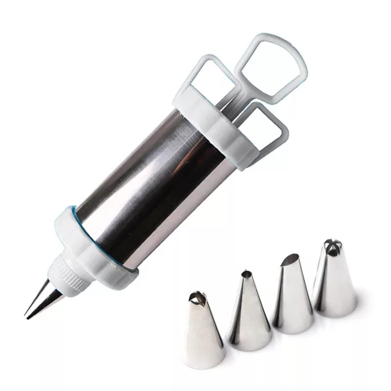 Decorador De Biscoitos Em Inox Tipo Seringa Com 4 Bicos para Confeitar + Espátula de Decoração Padaria, Confeitaria shopee BRANCO 