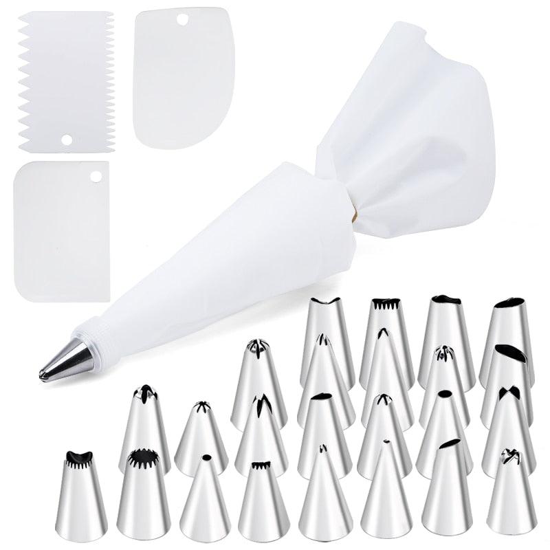 Kit de Bicos de Confeitar com 29 Pçs. Inclui Saco de Silicone para Confeitar e mais 3 Raspadores 0 Paneshopping.com 