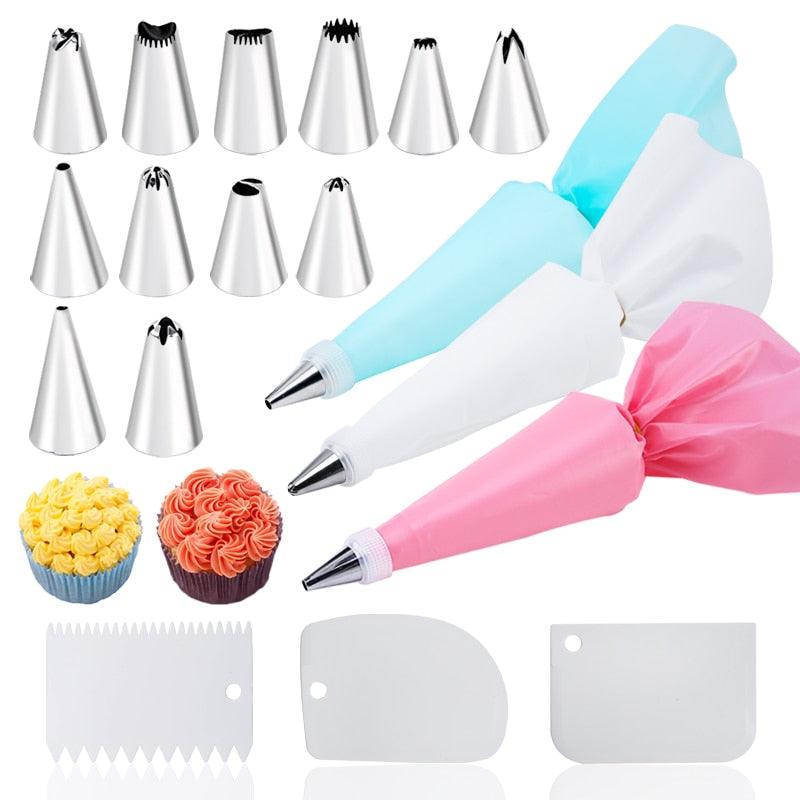 Kit de Bicos de Confeitar com 29 Pçs. Inclui Saco de Silicone para Confeitar e mais 3 Raspadores 0 Paneshopping.com 