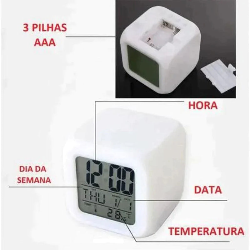 Relogio Cubo Digital Led Colorido Alarme Despertador De Cabeceira Minha loja 