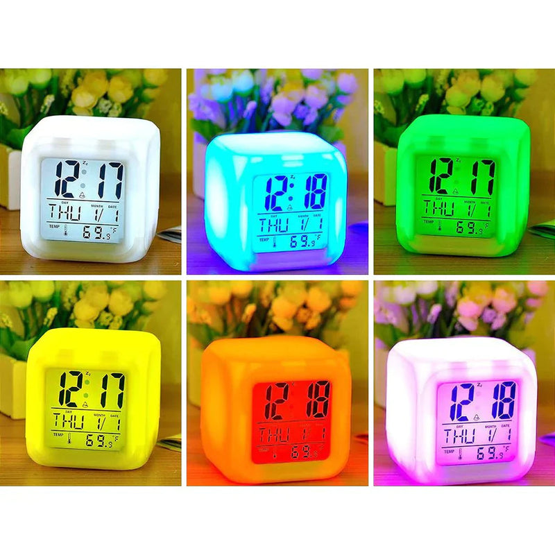 Relogio Cubo Digital Led Colorido Alarme Despertador De Cabeceira Minha loja 