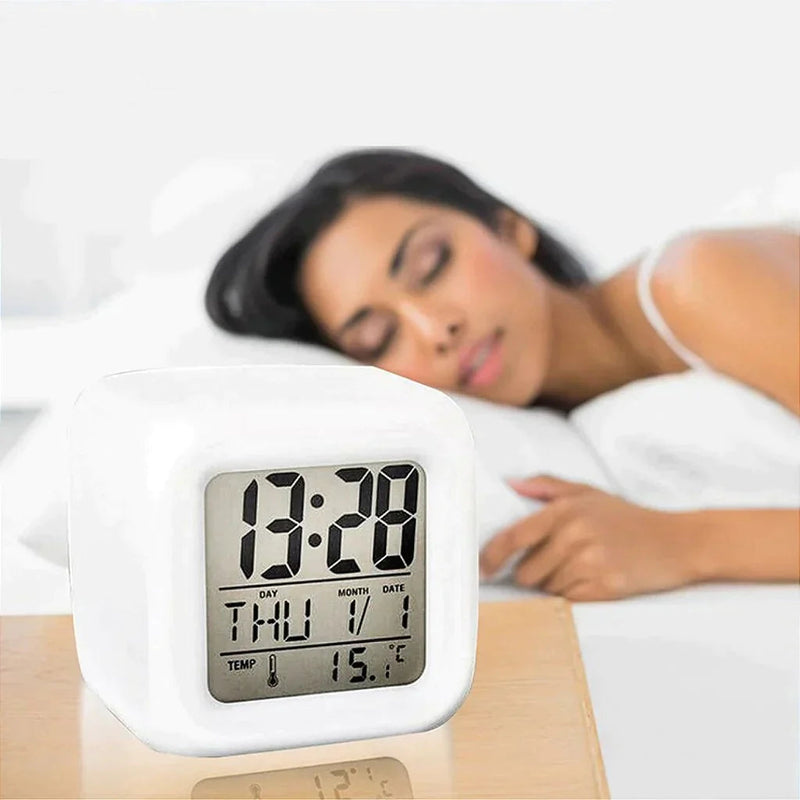 Relogio Cubo Digital Led Colorido Alarme Despertador De Cabeceira Minha loja 